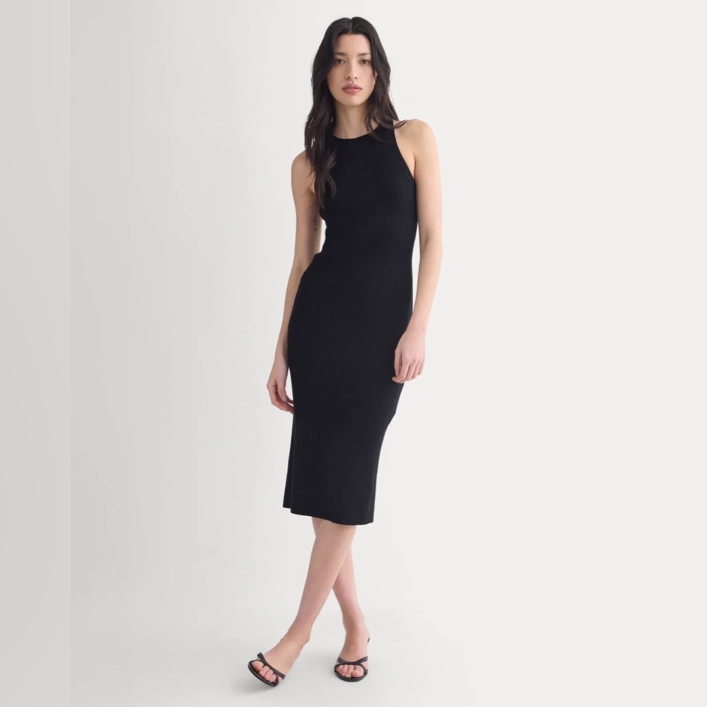 NWT Everlane Cutaway Ribbed Midi Dress Black Racerback Bodycon Size Small
